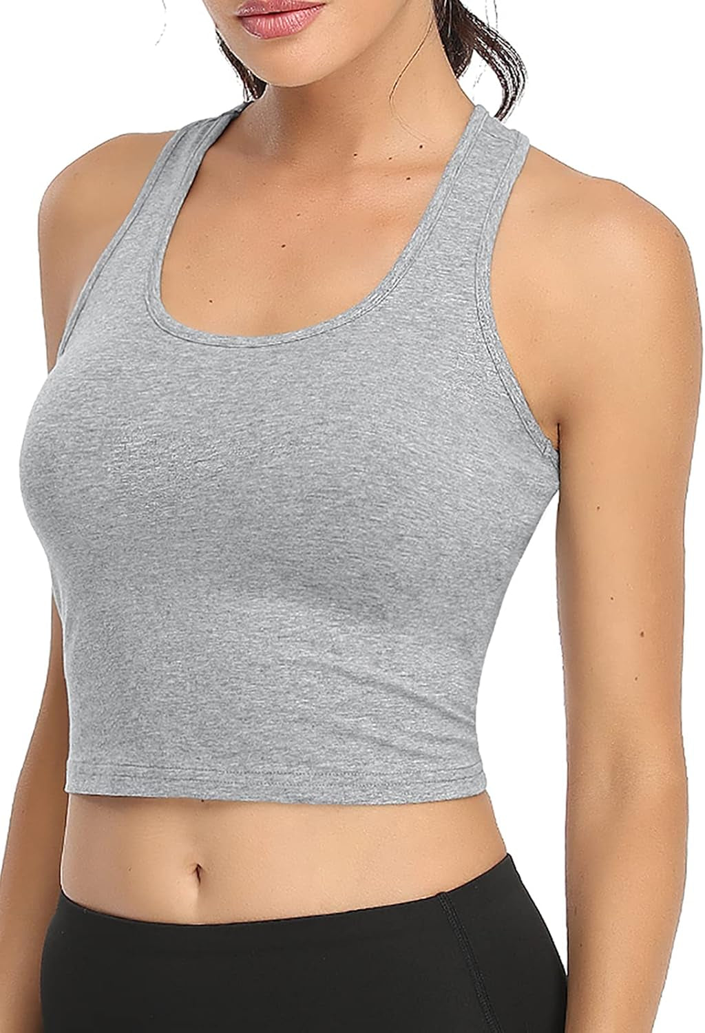 Sports Crop Tank Tops for Women Cropped Workout Tops Racerback Running Yoga Tanks Cotton Sleeveless Gym Shirts 3 Pack