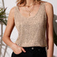 Womens Summer Fashion Sequin Tops Scoop Neck Sequin Sparkle Shimmer Sleeveless Tanks Tops Blouses