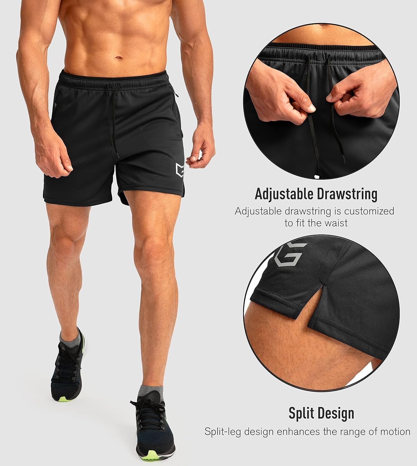 Men'S Running Shorts with Zipper Pockets Quick Dry Gym Athletic Workout 5" Shorts for Men