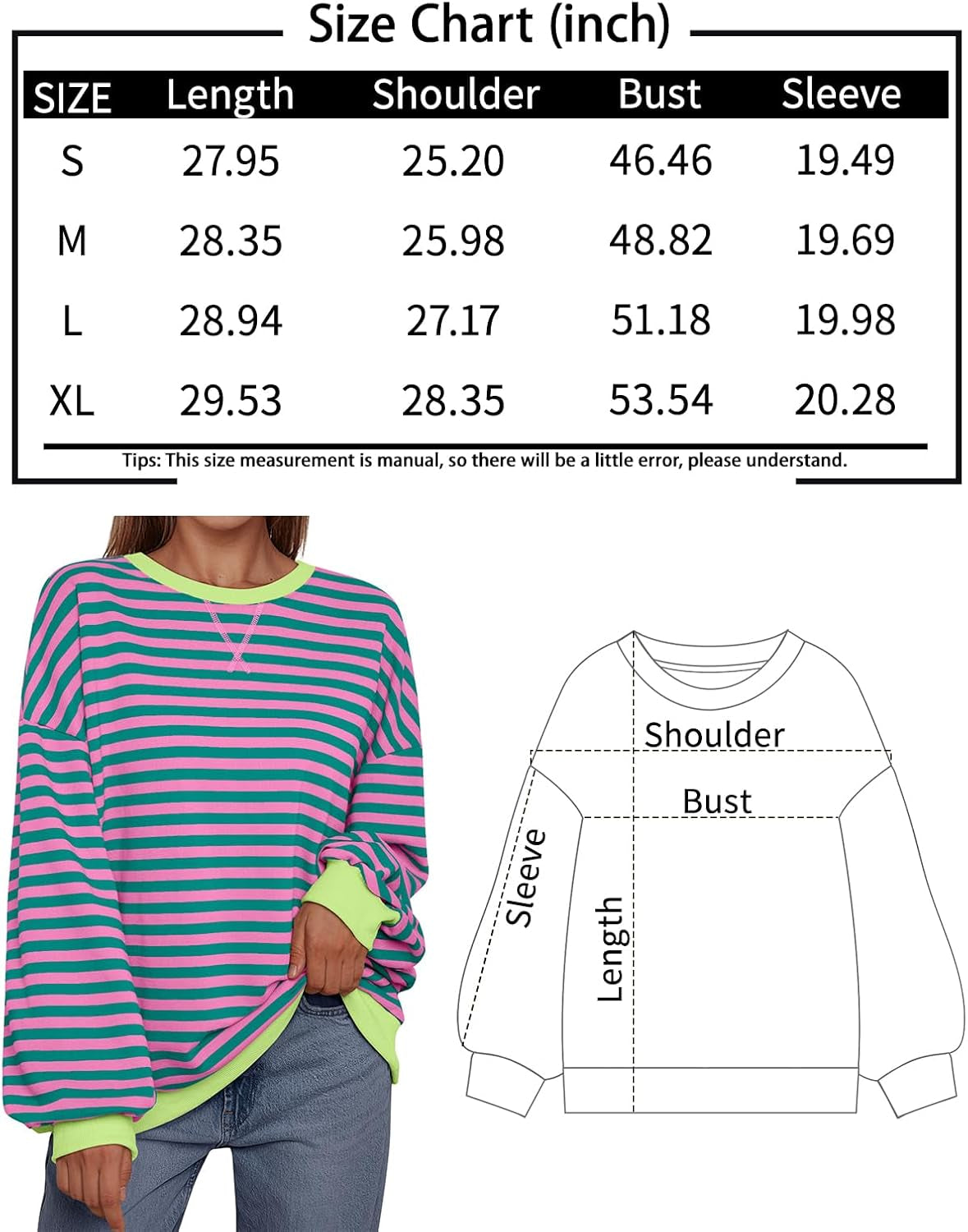 Oversized Sweatshirt for Women 2024 Fall Crewneck Striped Long Sleeve Shirts Hoodies Preppy Top Y2K Outfits