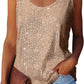 Womens Summer Fashion Sequin Tops Scoop Neck Sequin Sparkle Shimmer Sleeveless Tanks Tops Blouses