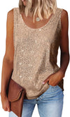 Womens Summer Fashion Sequin Tops Scoop Neck Sequin Sparkle Shimmer Sleeveless Tanks Tops Blouses