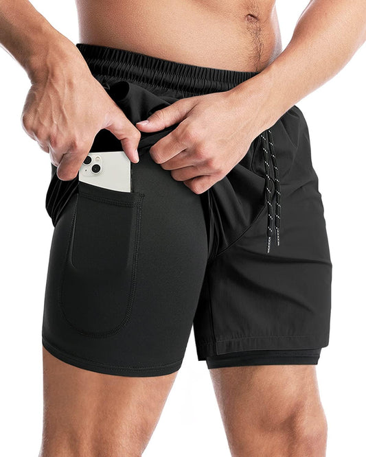 Men’S 2 in 1 Running Shorts, Workout Gym Athletic Shorts for Men Quick Dry Lightweight Training Shorts with Pockets