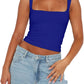 Womens Sexy Crop Top Summer 2024 Square Neck Sleeveless Double Layer Going Out Tank Tops