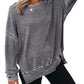 Womens Oversized Waffle Knit Crewneck Sweatshirts Long Sleeve Side Slits Casual Pullover Sweatshirt Tops