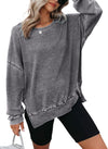 Womens Oversized Waffle Knit Crewneck Sweatshirts Long Sleeve Side Slits Casual Pullover Sweatshirt Tops