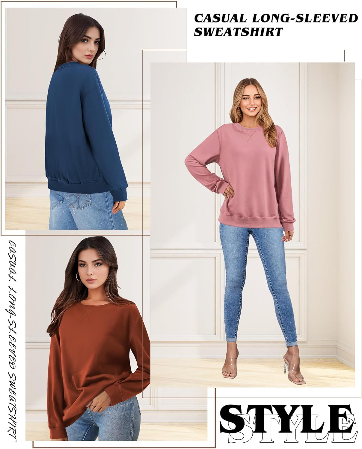 Sweatshirt for Women, Casual Crewneck Sweatshirts Women Loose Fit Long Sleeve Pullover Tops Cute Soft Shirt