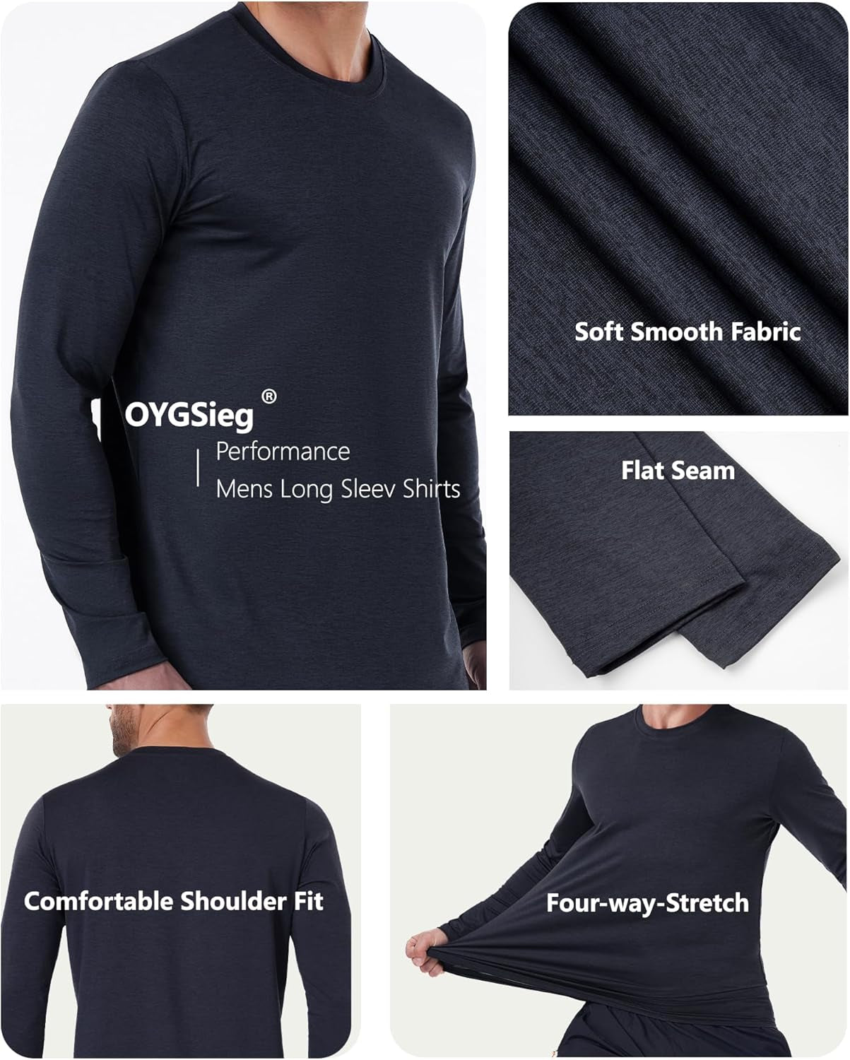 6 Pack Men'S Quick Dry Long Sleeve Shirts Moisture Wicking Sun Protection UV UPF SPF Performance T-Shirt for Casual