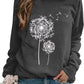 Womens Dandelion Sweatshirt Casual Crewneck Loose Pullover Tops Long Sleeve Graphic Tee Shirt Blue