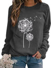 Womens Dandelion Sweatshirt Casual Crewneck Loose Pullover Tops Long Sleeve Graphic Tee Shirt Blue