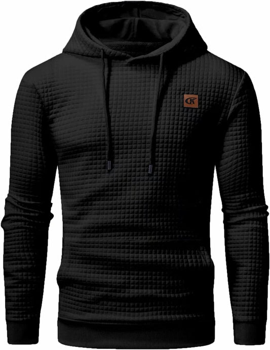 Men'S Pullover Hoodies Plaid Jacquard Long Sleeve Drawstring Hipster Casual Hooded Sweatshirts with Kanga Pockets