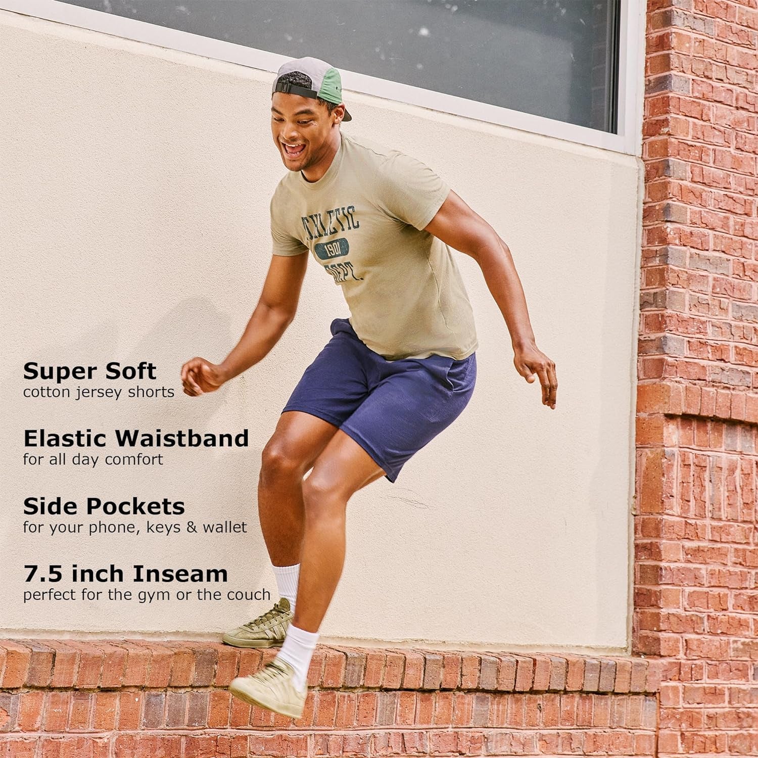 Men'S Athletic Shorts, Favorite Cotton Jersey Shorts, Pull-On Knit Shorts with Pockets, Knit Gym Shorts, 7.5" Inseam