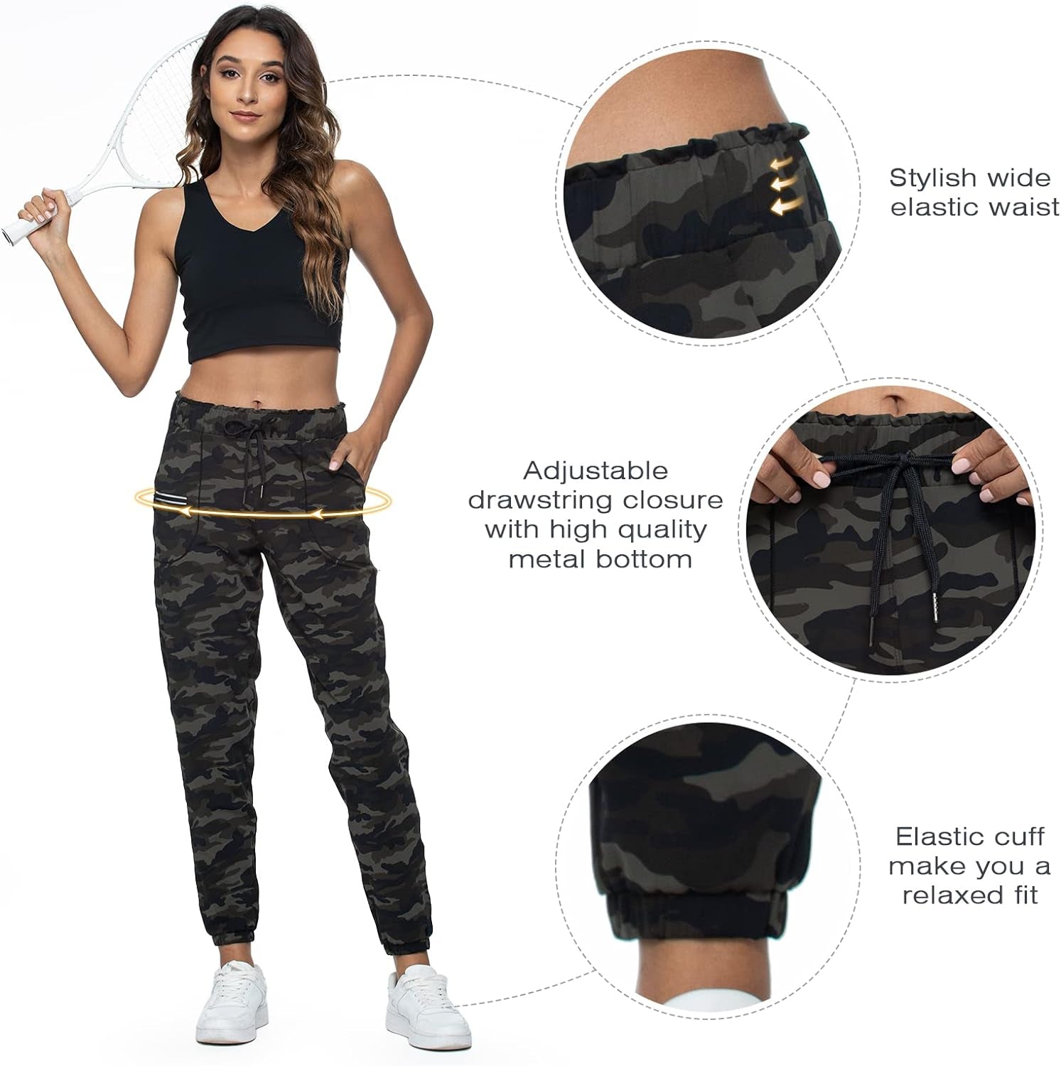 Joggers for Women with Pockets Elastic Waist Workout Sport Gym Pants Comfy Lounge Yoga Running Pants