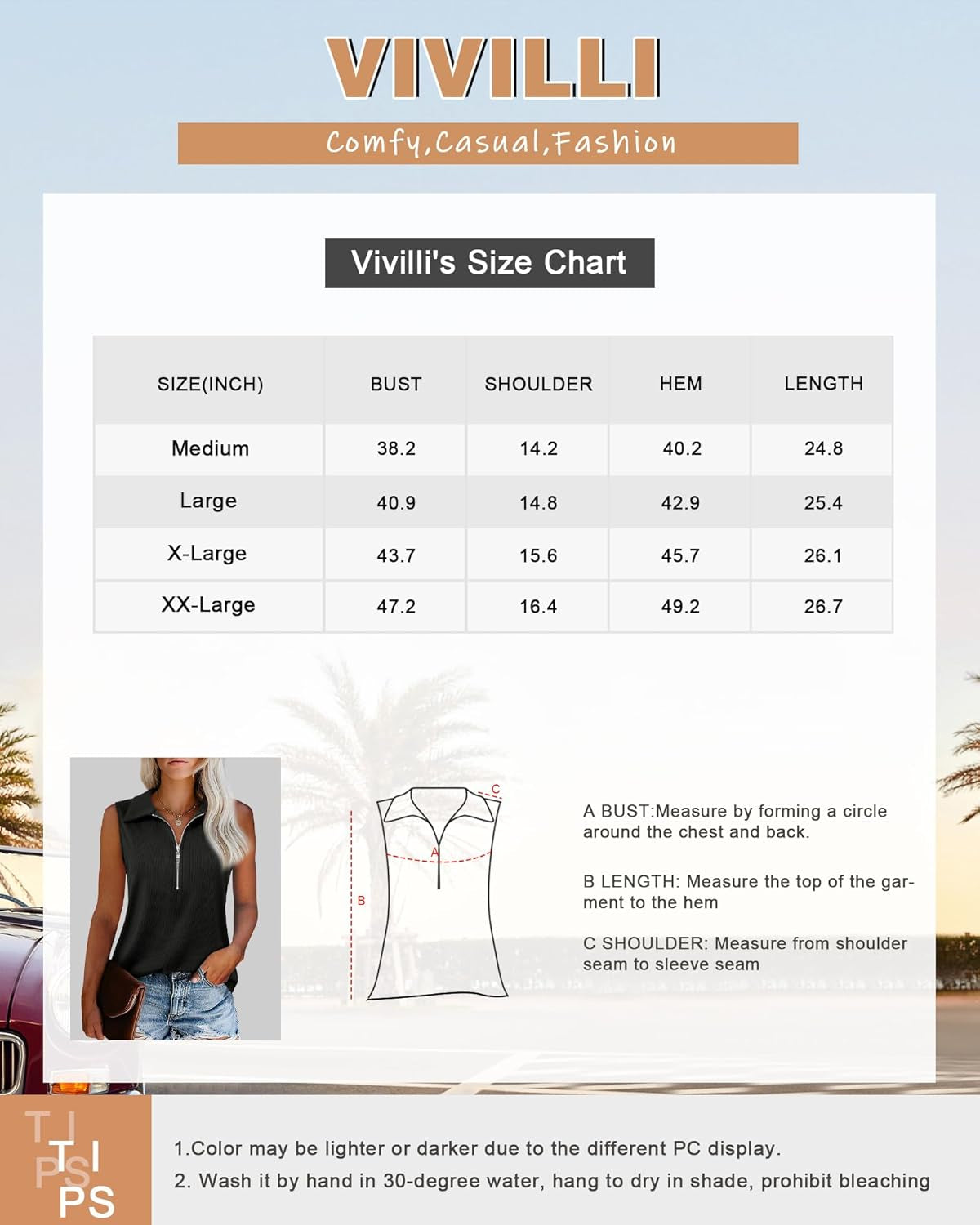 Womens Ribbed Tank Top Zipper V Neck Dressy Casual Blouses Sleeveless Camisole Tops Work Tank Polo Shirts