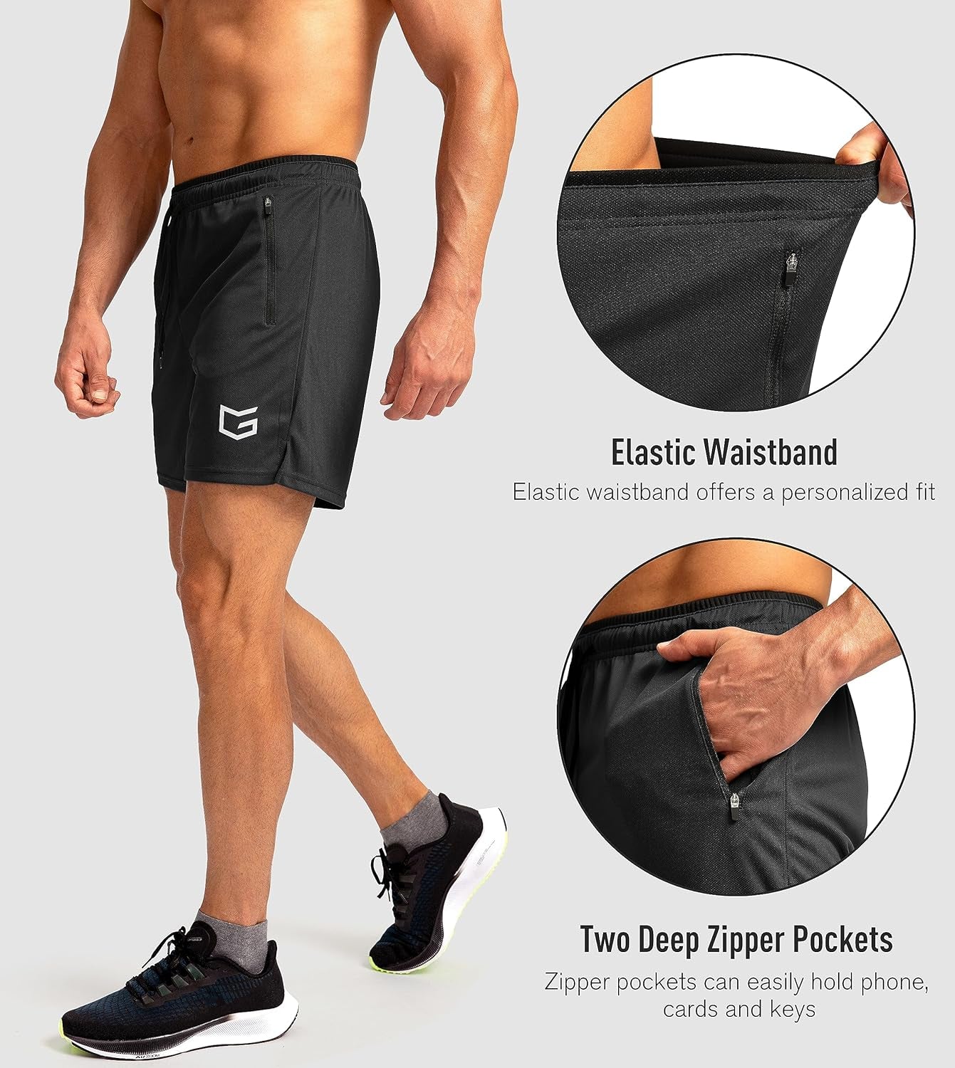 Men'S Running Shorts with Zipper Pockets Quick Dry Gym Athletic Workout 5" Shorts for Men