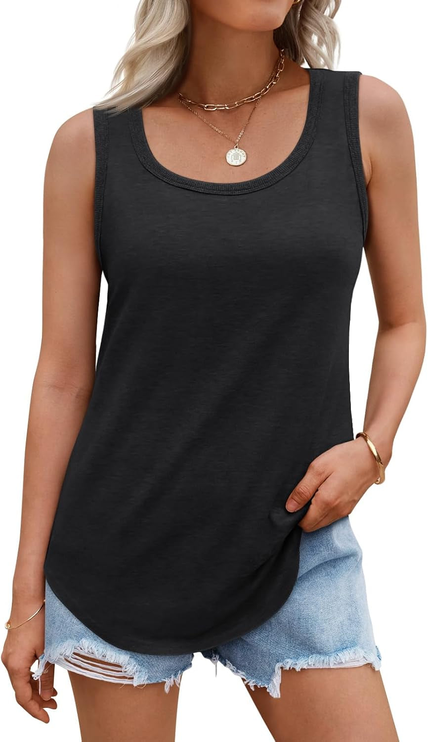 Womens Loose Fit Casual Flowy Tank Tops round Neck Trendy Sleeveless Summer Tops Clothes Outfits 2024