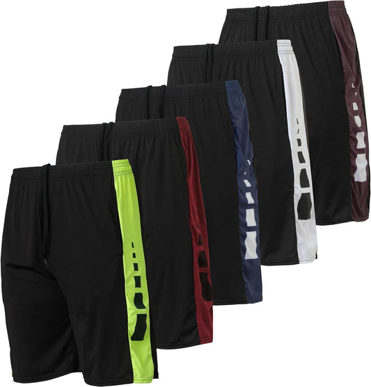 5 Pack: Men'S Dry-Fit Sweat Resistant Active Athletic Performance Shorts