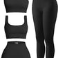 4 Piece Workout Sets for Women Ribbed Leggings Clothes Yoga Sets Active Wear Matching Work Out Sets Gym Pilates Outfits