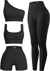 4 Piece Workout Sets for Women Ribbed Leggings Clothes Yoga Sets Active Wear Matching Work Out Sets Gym Pilates Outfits