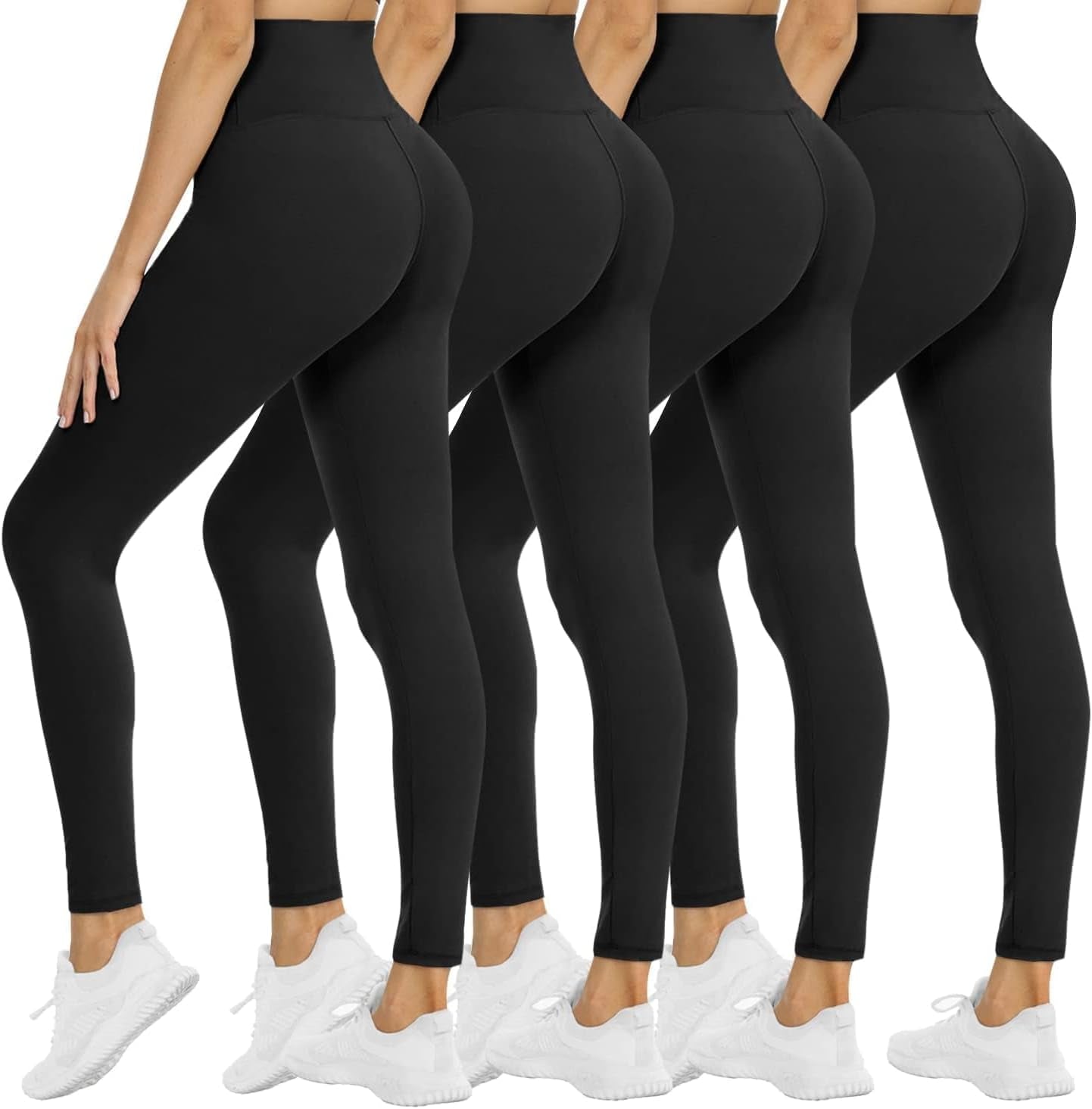 4 Pack Leggings for Women - High Waisted Tummy Control Soft Black Capri Yoga Pants with Pockets for Workout