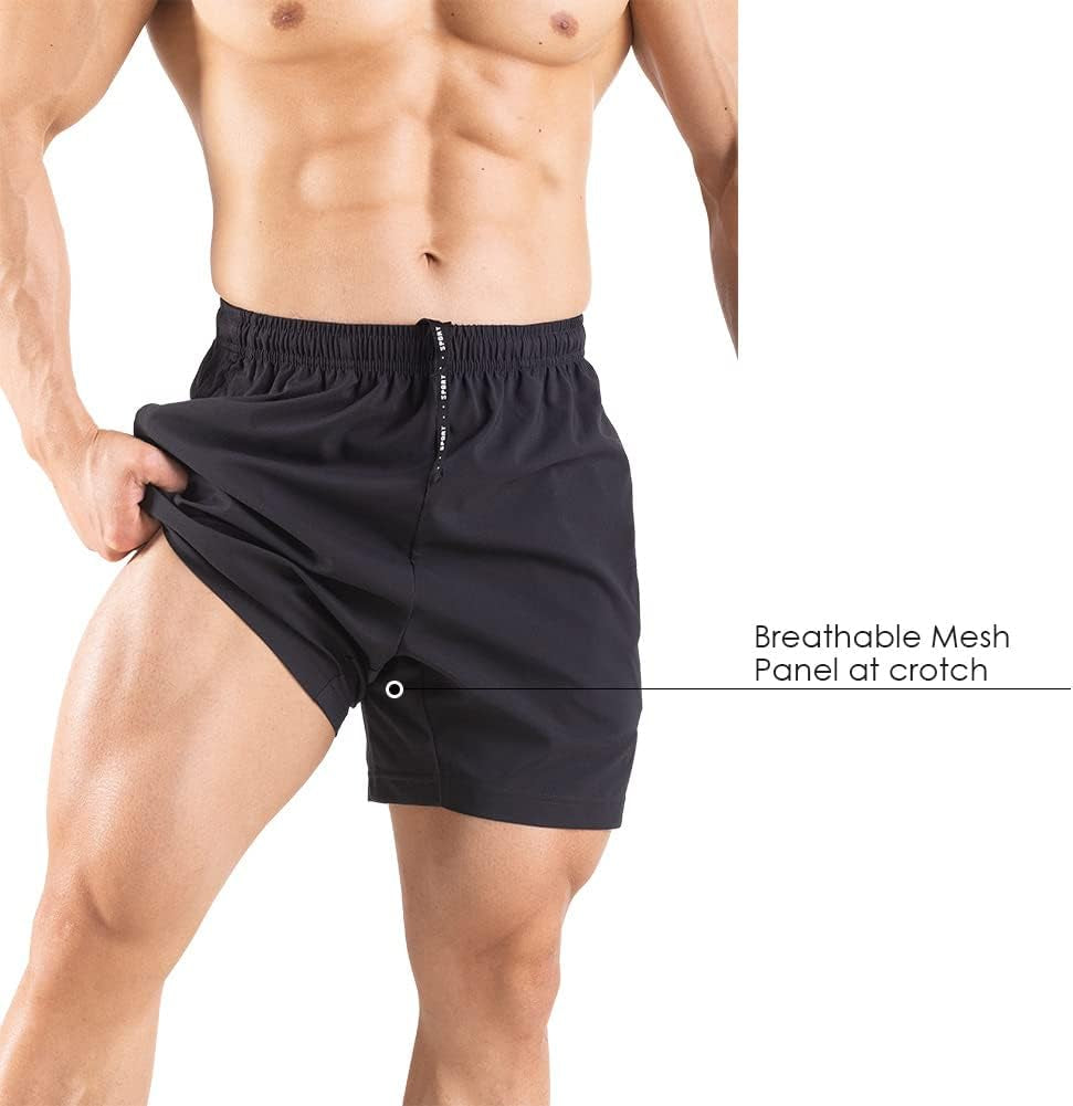 Men'S 5" Running Shorts 2 Pack Quick Dry Athletic Workout Gym Shorts with Zipper Pockets