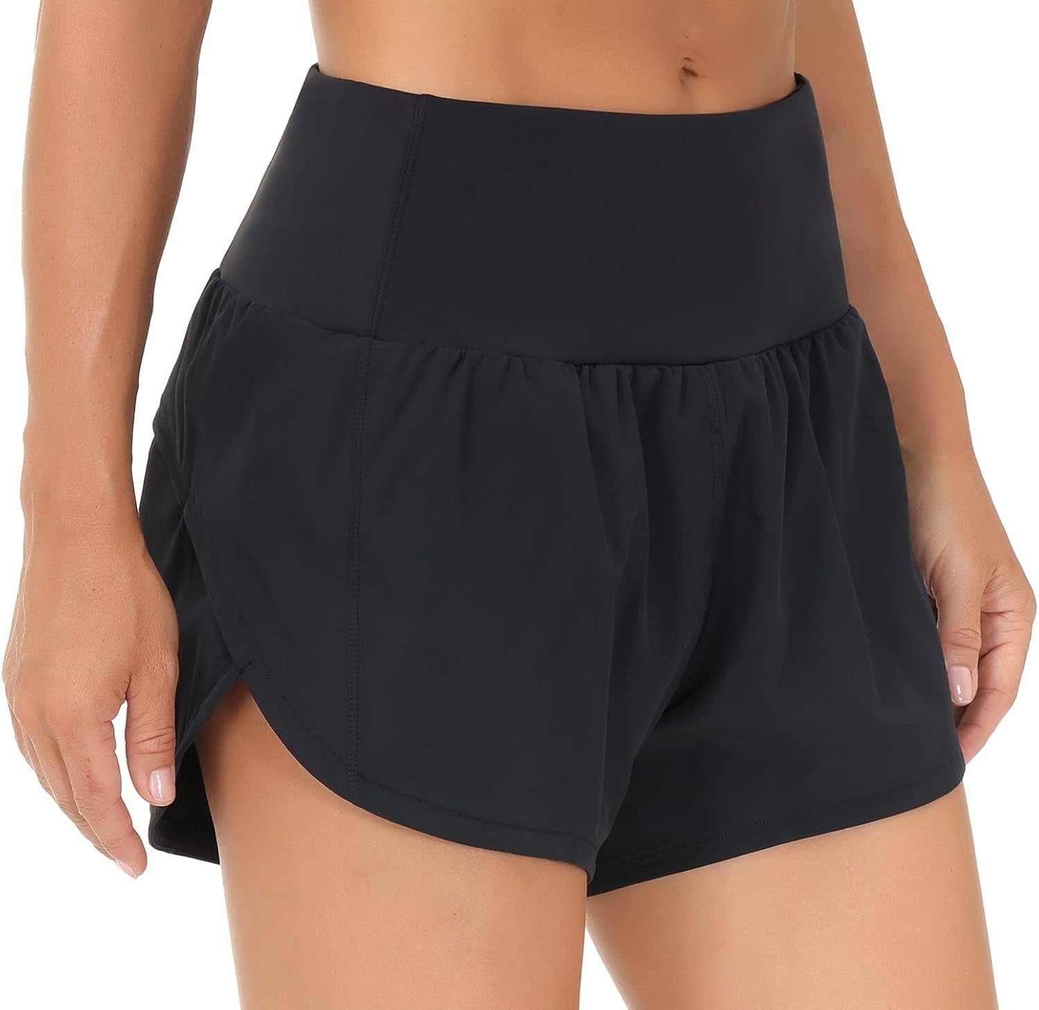 Womens High Waisted Running Shorts Quick Dry Athletic Workout Shorts with Mesh Liner Zipper Pockets