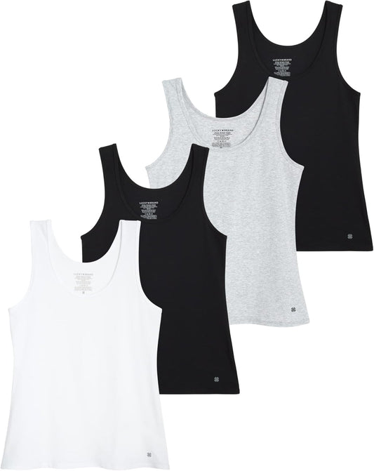 Women'S Tank Top - 4 Pack Stretch Cotton Scoop Neck Sleeveless T-Shirt (S-XL)