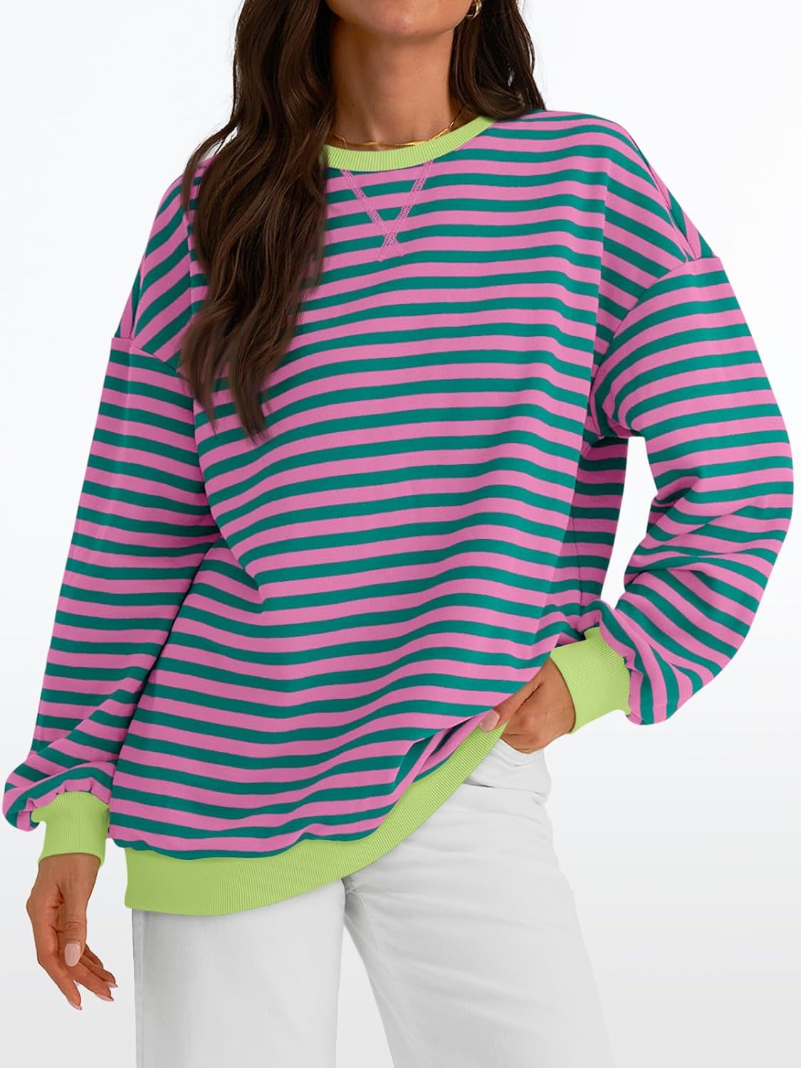 Oversized Sweatshirt for Women 2024 Fall Crewneck Striped Long Sleeve Shirts Hoodies Preppy Top Y2K Outfits