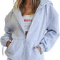 Womens Zip up Hoodies Oversized Sweatshirts Fall Fashion Outfits Sweaters Casual Jackets 2024 Winter Clothes