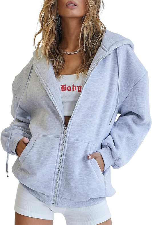 Womens Zip up Hoodies Oversized Sweatshirts Fall Fashion Outfits Sweaters Casual Jackets 2024 Winter Clothes