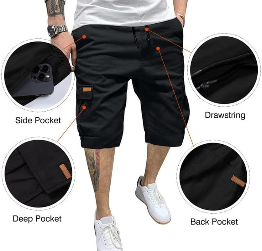 Mens Casual Twill Cargo Shorts Cotton Drawstring Classic Cargo Stretch Short with 6 Pockets