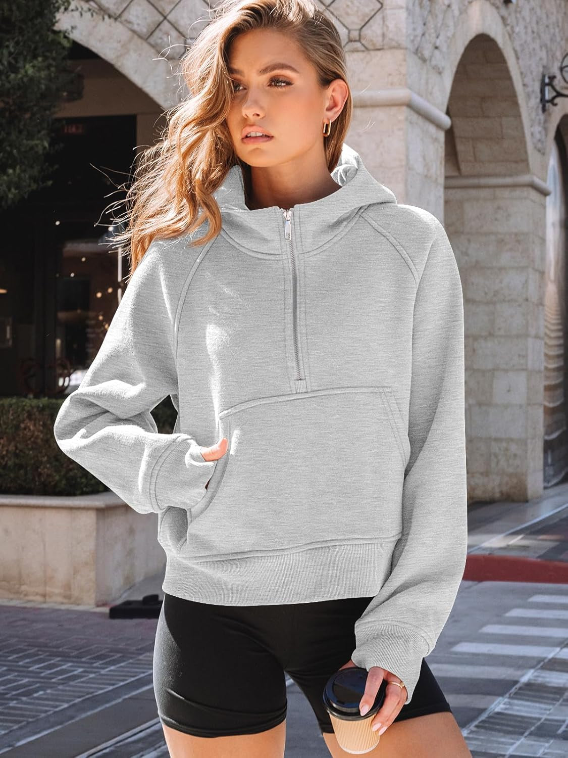 Womens Hoodies Half Zip Sweatshirts Fleece Jackets Tops Oversized Pullover Fall Outfits 2024 Winter Fashion Clothes