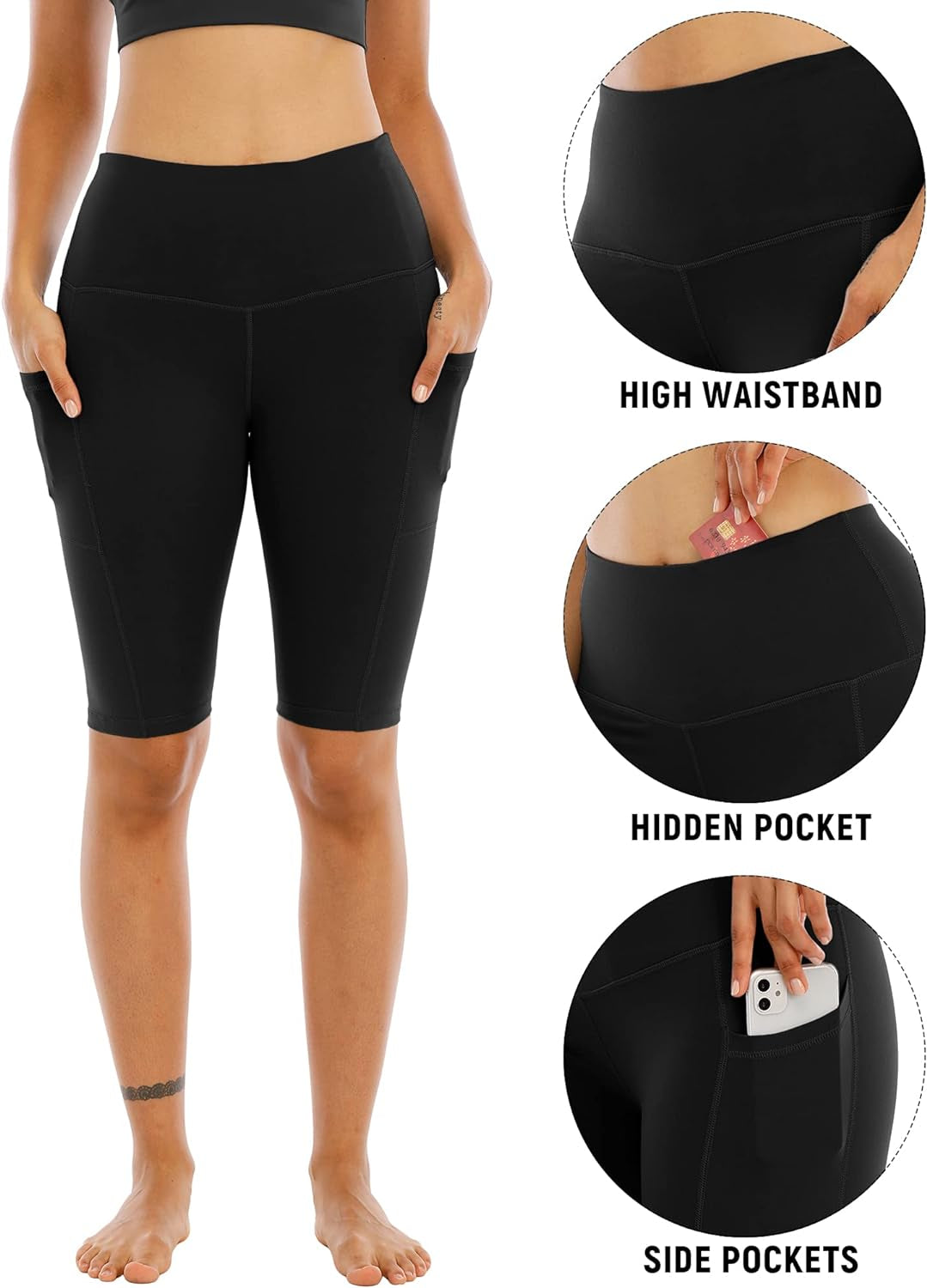 4 Pack Biker Yoga Shorts with Pockets for Women,High Waisted Athletic Running Workout Gym Shorts Tummy Control