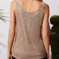 Womens Summer Fashion Sequin Tops Scoop Neck Sequin Sparkle Shimmer Sleeveless Tanks Tops Blouses