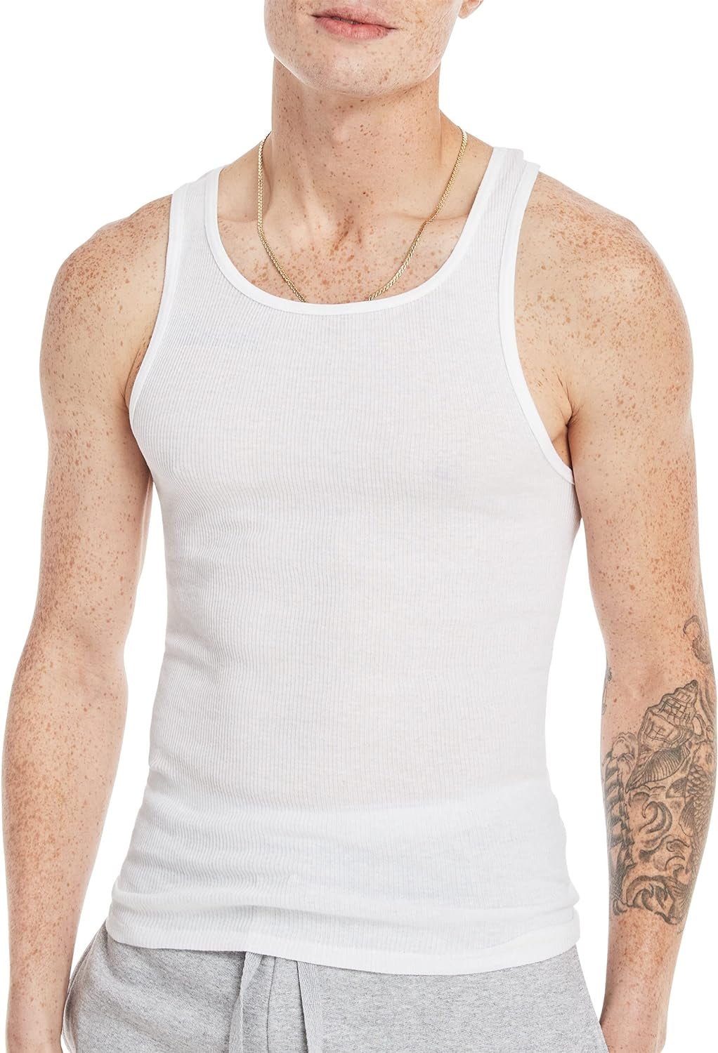 Men'S Cotton Tank Undershirts Pack, Moisture-Wicking Ribbed Tanks, Lightweight Cotton Tank Undershirts, 6-Pack